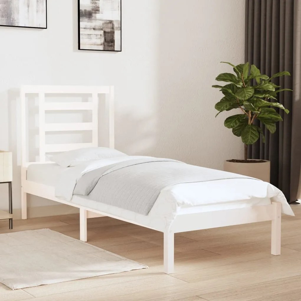 3104309 vidaXL Cadru de pat Small Single 2FT6, alb, 75x190 cm, lemn masiv