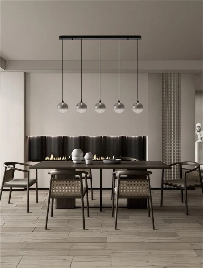 Lustra moderna cu 5 pendule LED, Metal, Sticla, Fumuriu, ORENDA