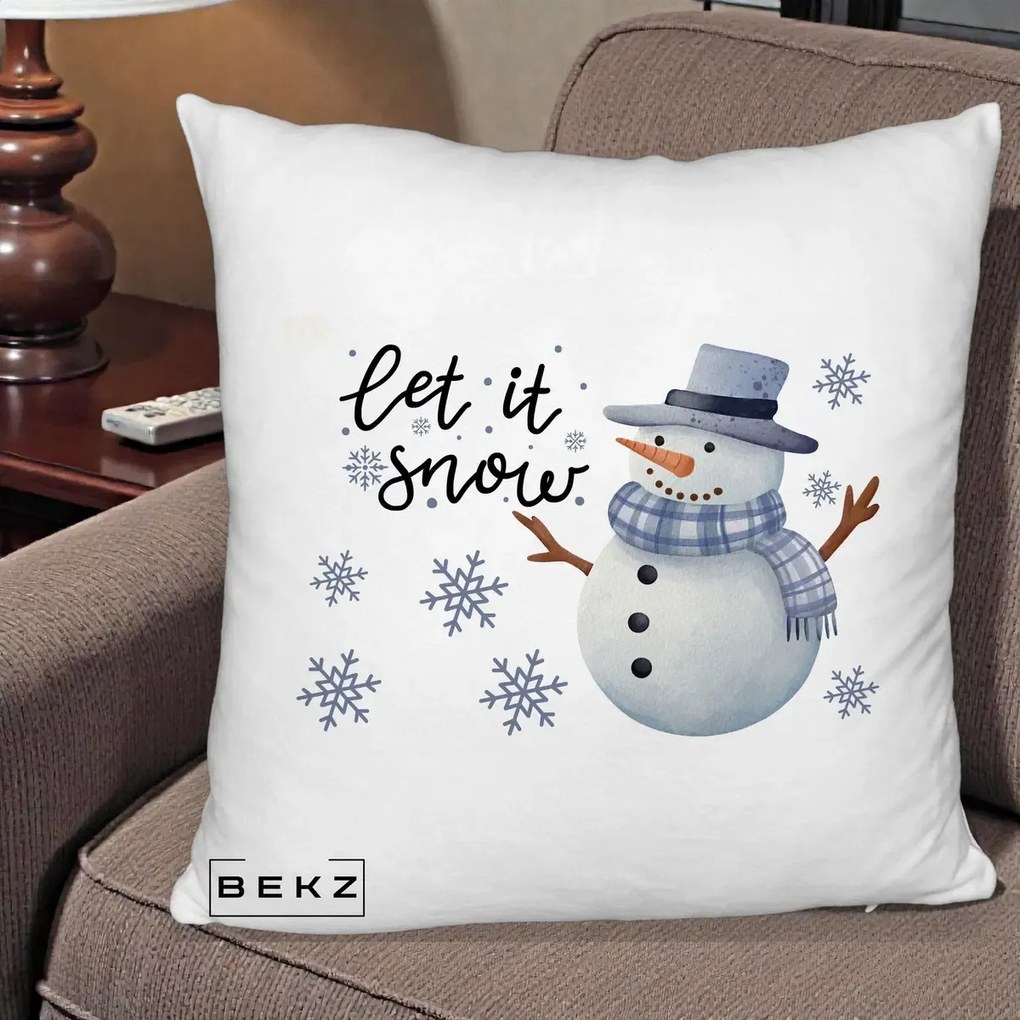 Perna Decorativa Let It Snow Om de Zapada, 40x40 cm, Alb Pufos, Husa Detasabila, Perna Inclusa, BEKZ®