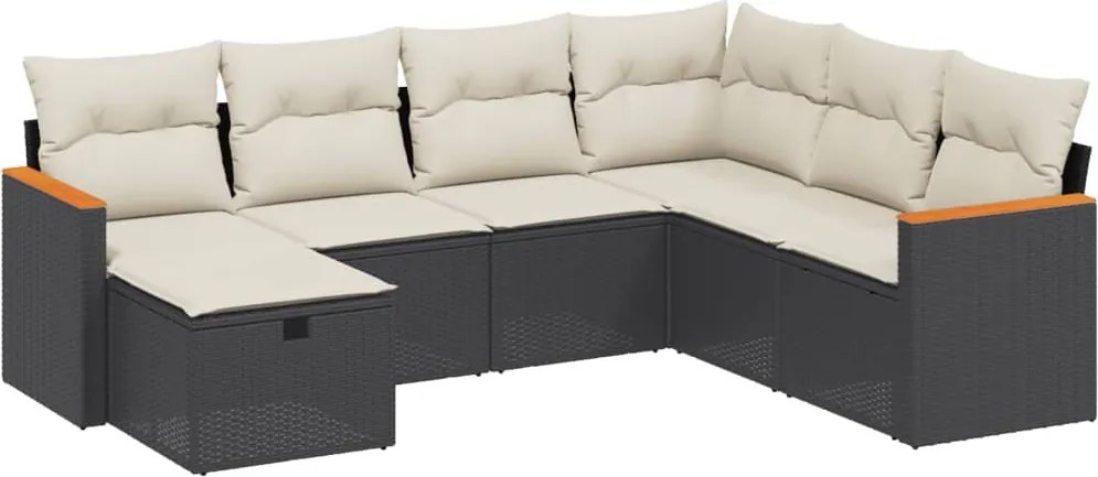 vidaXL Set canapele de grădină cu perne, 7 piese, negru, poliratan