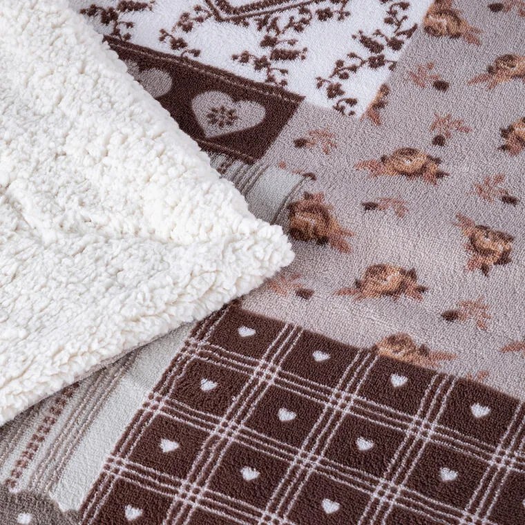 Pătură cu blăniță PATCHWORK bej 150 x 200 cm