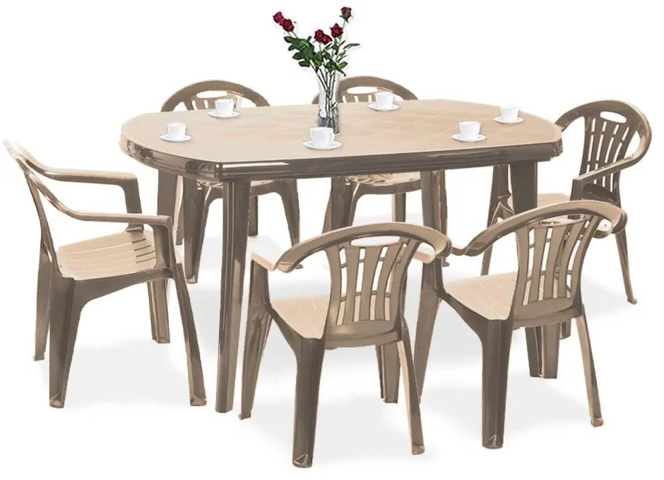 Set de mobilier de grădină Elma 6+1 în culoarea cappuccino