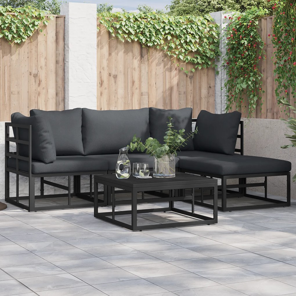 vidaXL Set de canapele pentru grădină cu pernă 4 pcs Negru Aluminiu