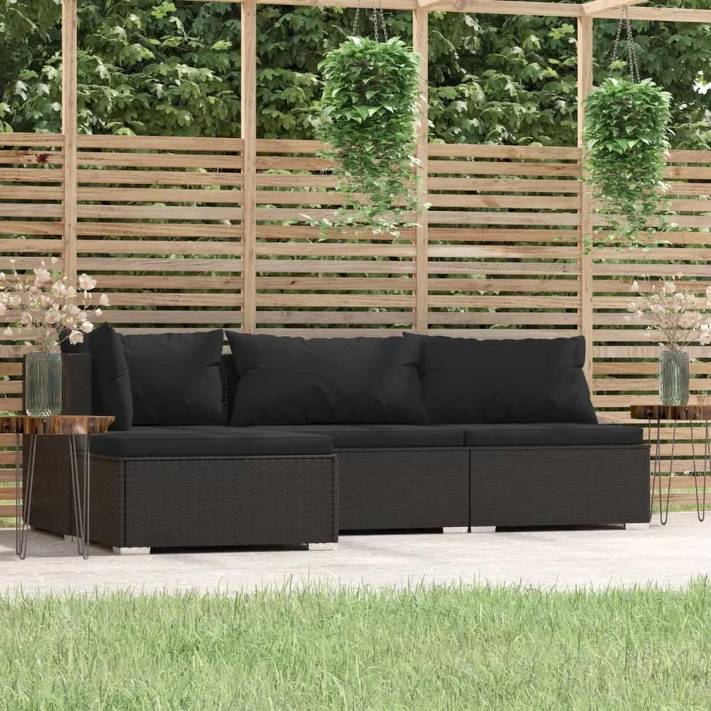 317523 vidaXL Set mobilier relaxare grădină 4 piese cu perne poliratan negru