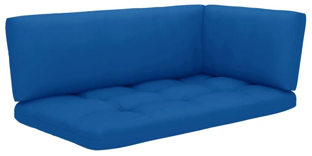 Set mobilier paleti cu perne, 4 buc., lemn pin gri tratat Albastru regal, colt + 2x mijloc + masa, Gri, 1