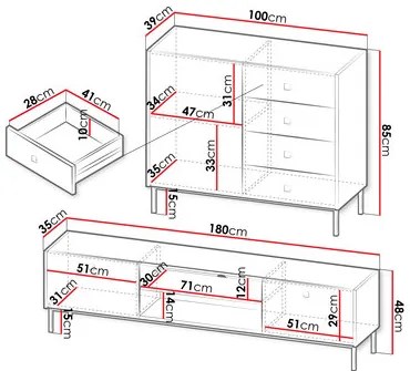 Set mobilier living Probazzo I (Alb + auriu) . 1105970