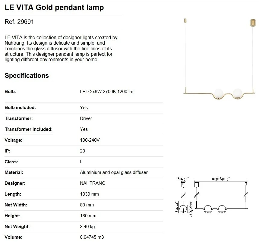 Lustra LED suspendata design modern LE VITA LED Gold 29691