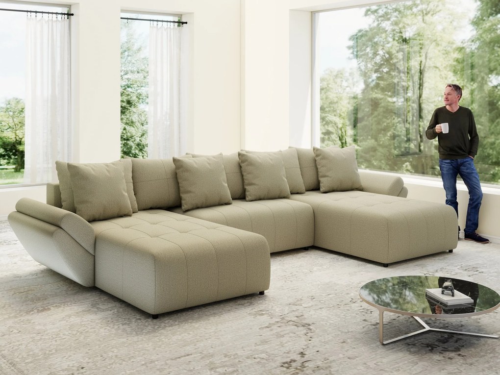 Colțar extensibil dumonde cu ladă de depozitare si sezut confortabil din spuma high-density, Berlin U Enjoy Camel 380x180 cm