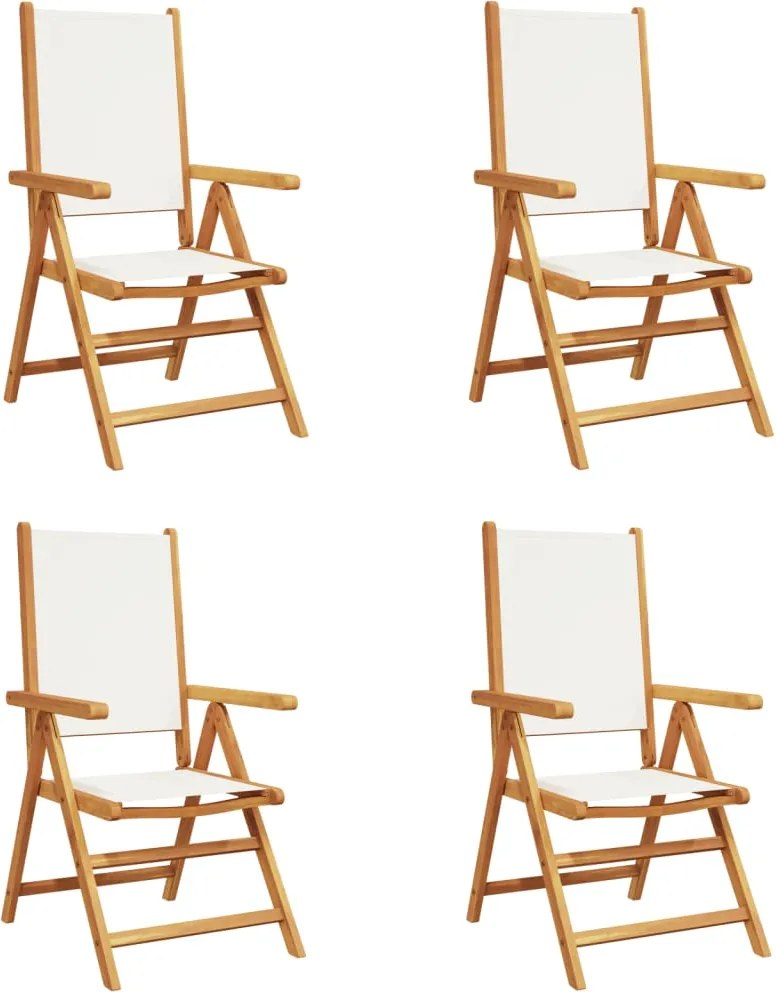 vidaXL Scaune de grădină rabatabile 4 buc., textil alb crem/lemn masiv