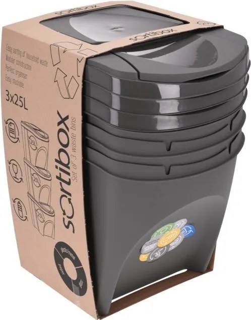 Coșuri selectare gunoi Sortibox 25 l, 3 buc., gri,