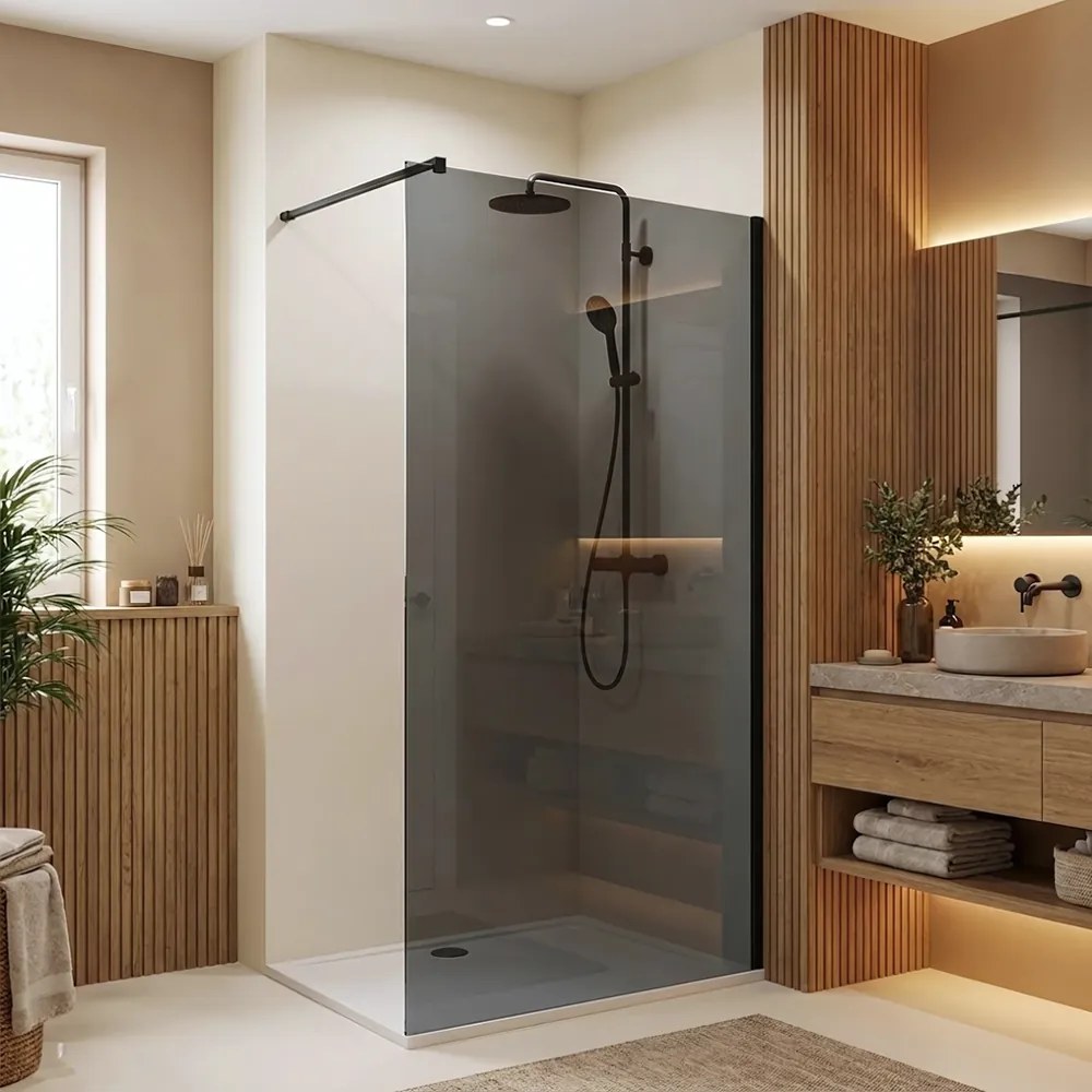 Paravan de dus fumuriu Rea Flexi Grey 80 cm negru