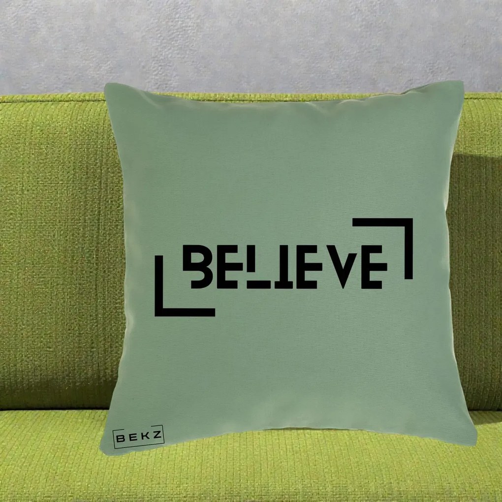 Perna Decorativa Believe Minimalist, 40x40 cm, Verde, Husa Detasabila, Perna Inclusa, BEKZ®