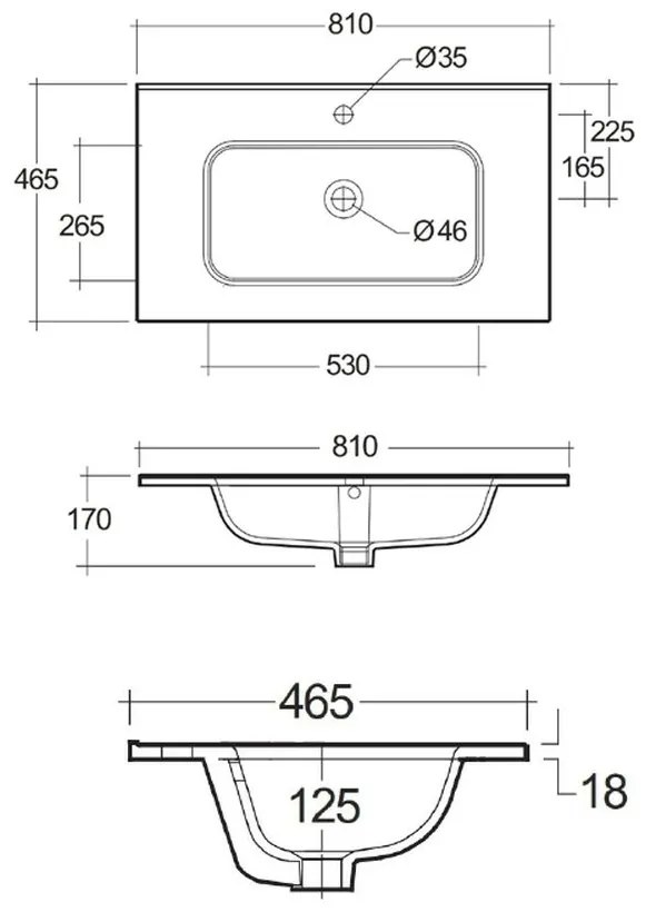 Lavoar incastrat alb lucios 80 cm, dreptunghiular, Rak Joy 810x460 mm