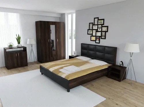 Dormitor Soft Wenge cu pat tapitat Wenge pentru saltea 140x200 cm