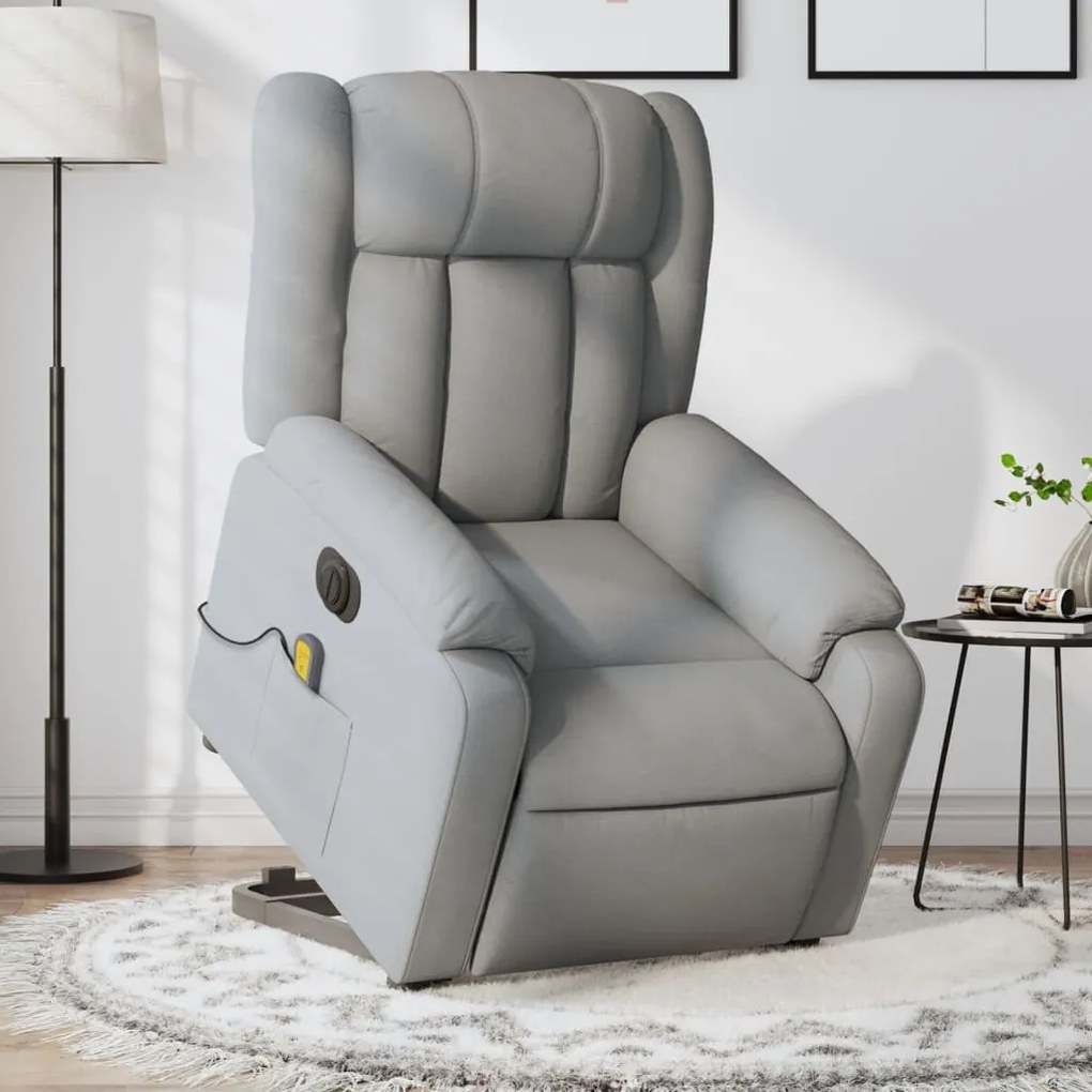 vidaXL Fotoliu electric masaj rabatabil cu ridicare, gri închis textil