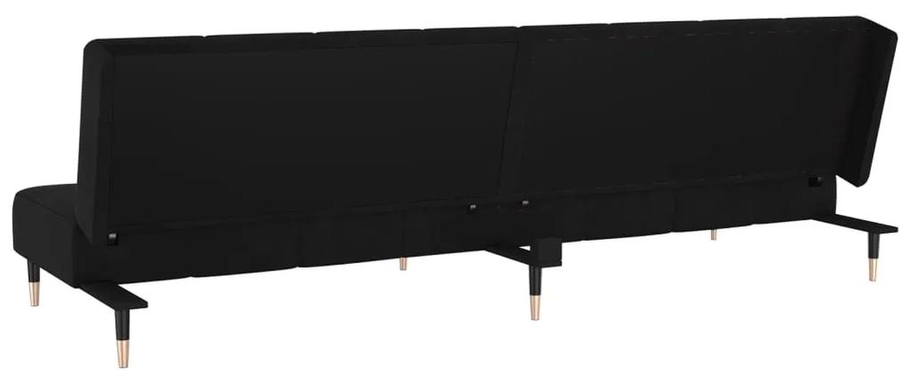 Canapea extensibila cu 2 locuri, negru, catifea Negru, Fara scaunel pentru picioare Fara scaunel pentru picioare
