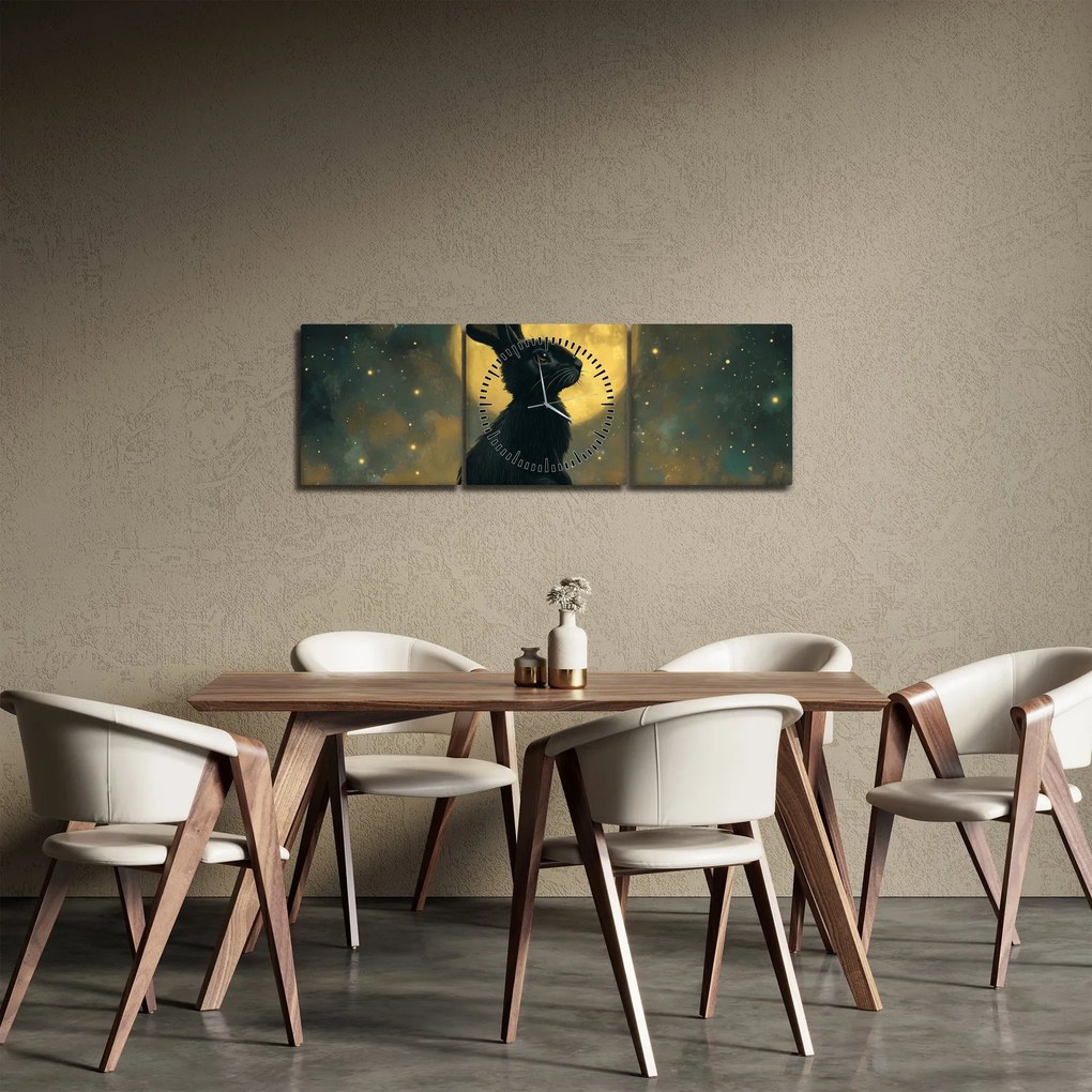 Tablou - Iepure cu lună (cu ceas) (90x30 cm)