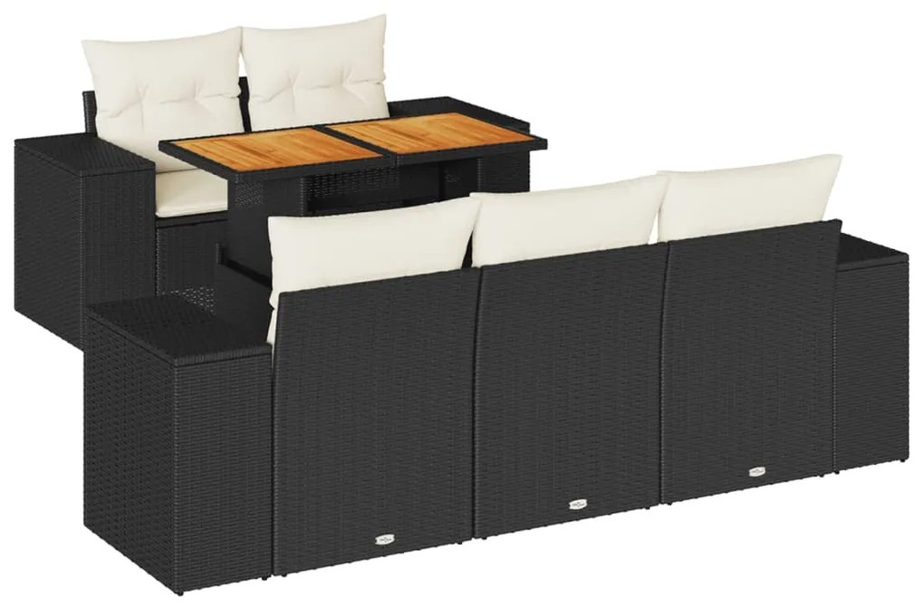 3327325 vidaXL Set mobilier de grădină cu perne, 6 piese, negru, poliratan