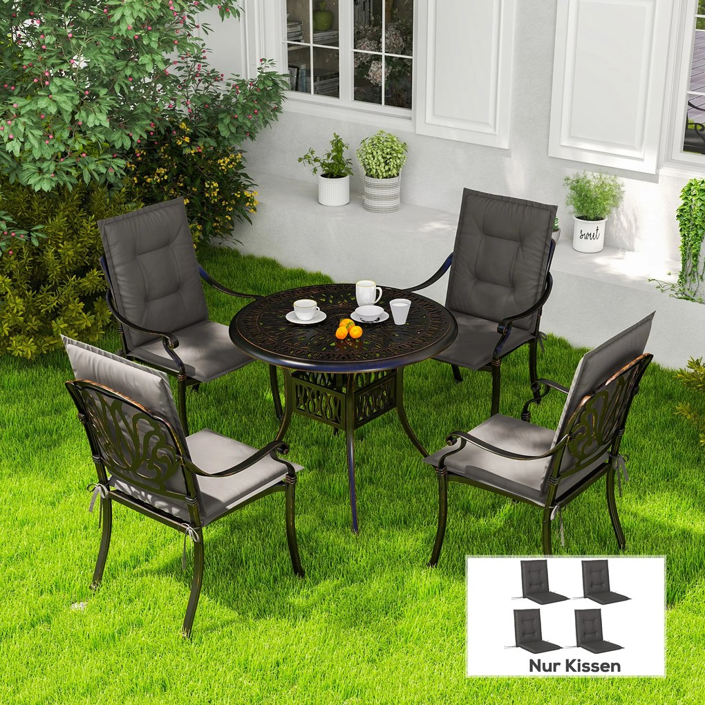 Outsunny Set de 4 perne de scaun 108 x 50 x 5 cm, perne de scaun cu curele pentru interior și exterior, gri închis | Aosom Romania