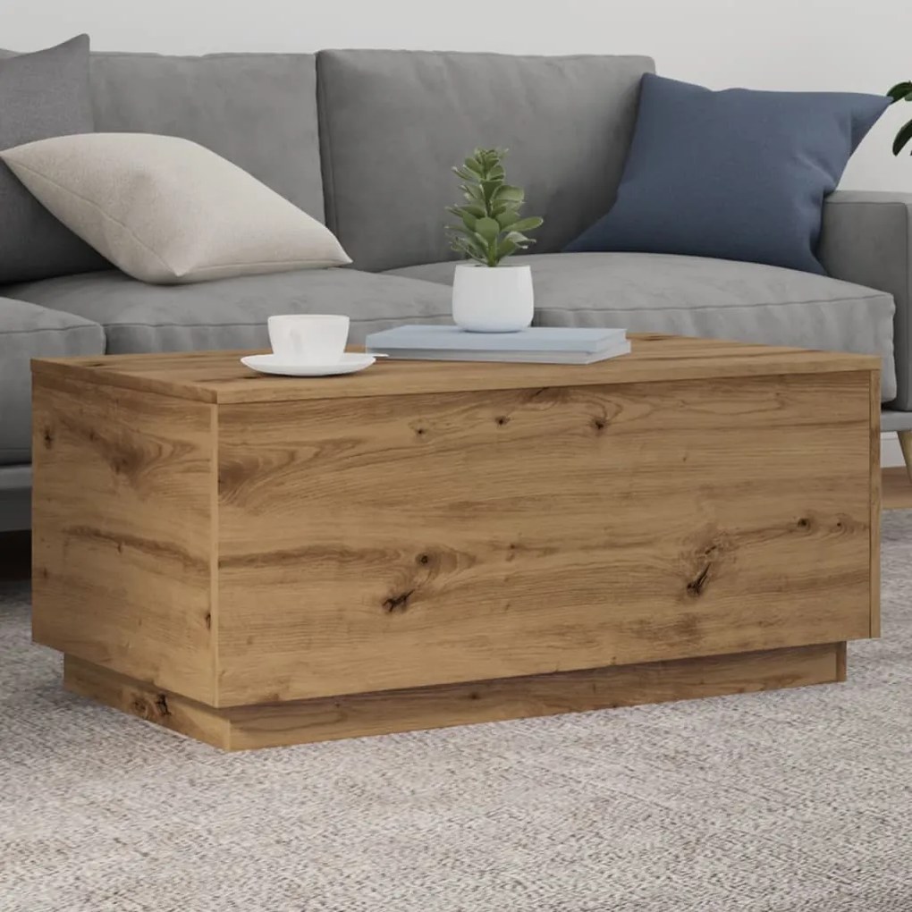 vidaXL Măsuță de cafea cu lumini LED, stejar artizanal, 90x50x40 cm