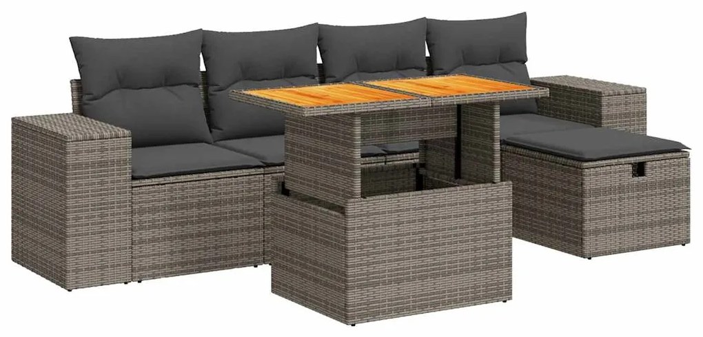 3328082 vidaXL Set mobilier grădină cu perne 6 piese gri poliratan/lemn acacia