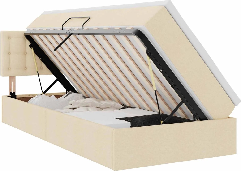 vidaXL Pat cu saltea și LED cu saltea Creme 90 x 190 cm țesătură