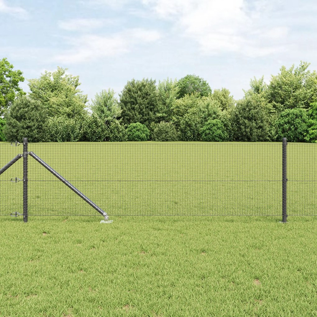 vidaXL Set de Stâlpi Fencing Set de 2 Gri, Negru Metal, Plastic