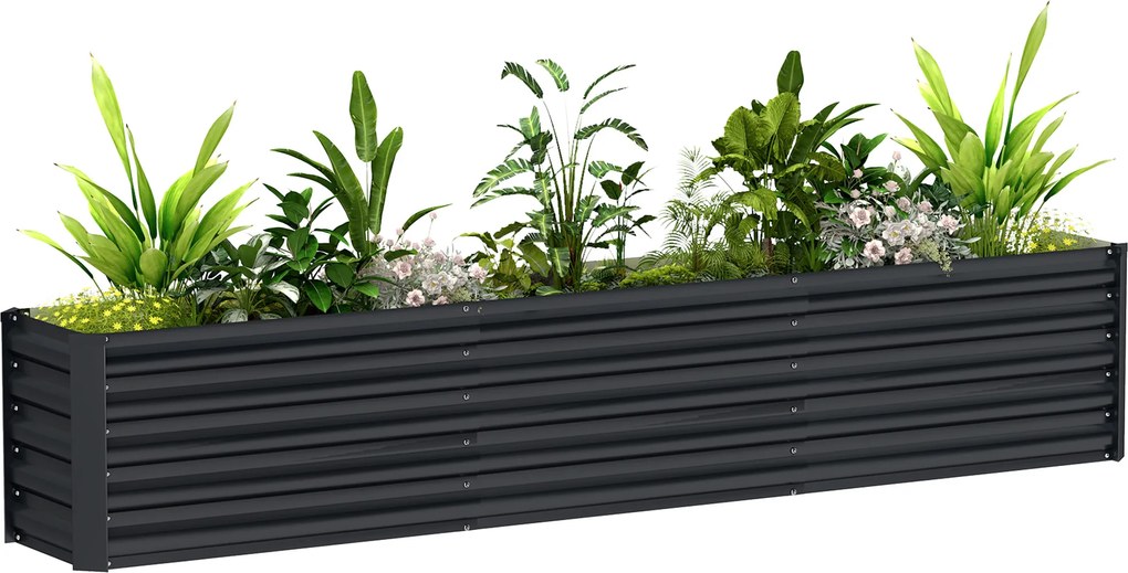 Outsunny Pătrat de grădină pat înălțat din oțel galvanizat bare de susținere și plăci de colț fund deschis 240 x 40 x 45 cm gri închis | Aosom Romania