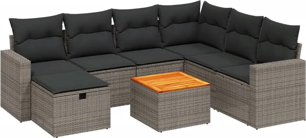 vidaXL Set canapele de grădină cu perne, 8 piese, gri, poliratan