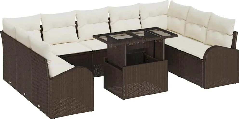 vidaXL Set de canapele pentru grădină 10 pcs Maro și Crem poliratan