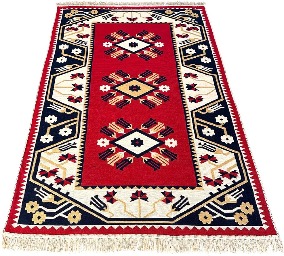 Covor tesut traditional, 80x150 cm, oriental rosu