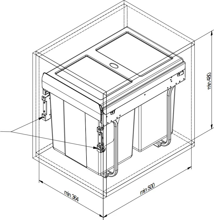 Cos gunoi incorporabil GTV Practi Eco, cu extragere automata, colectare selectiva, pentru corp de 400 mm, gri antracit, 2 x 20 l Plastic, Gri