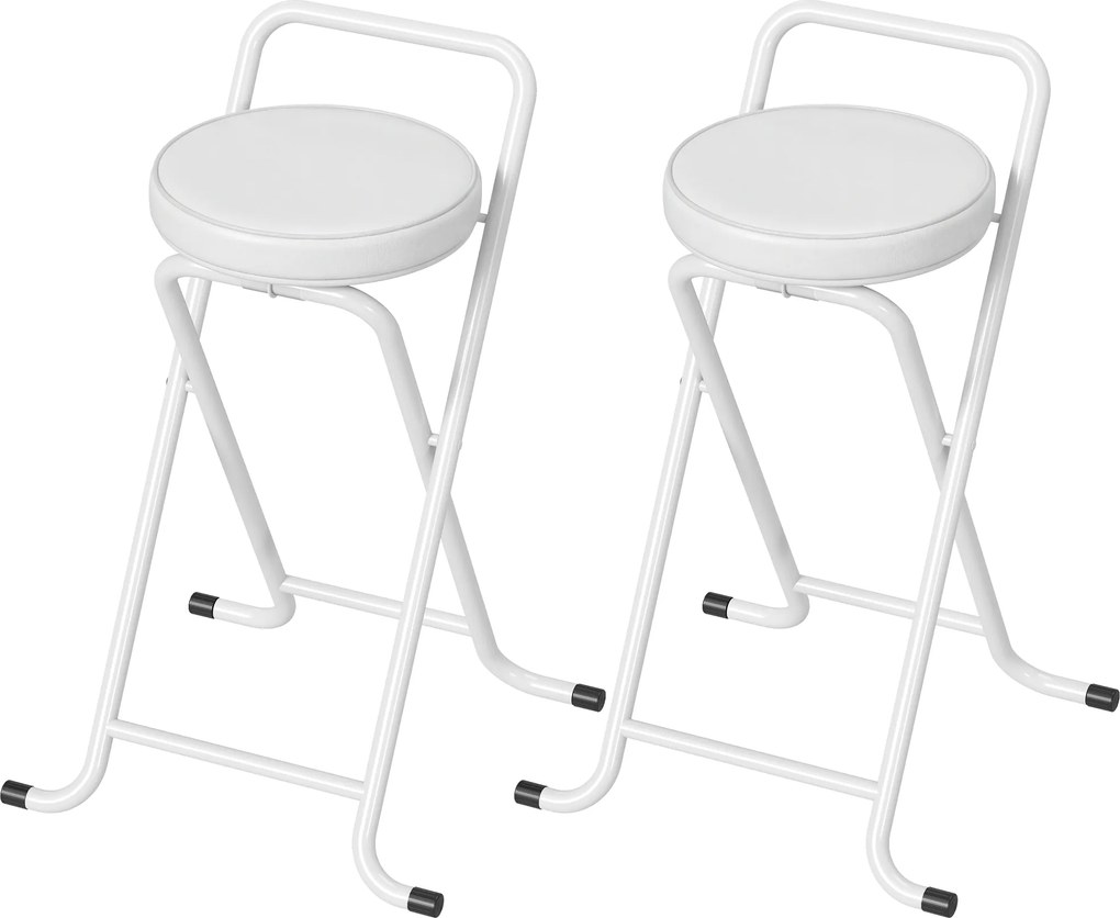 HOMCOM Taburete de Bar Pliabile Set de 2, Fără Montaj, Scaune de Bar, Șezut Căptușit 63 cm, Cadru din Oțel, Alb | Aosom Romania