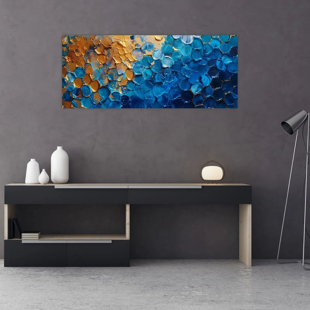 Tablou - Pictura albastru-auriu (120x50 cm)