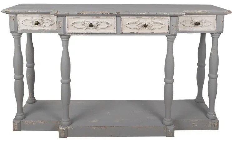 Consola gri, din lemn, 4 sertare, aspect vintage, Grisette