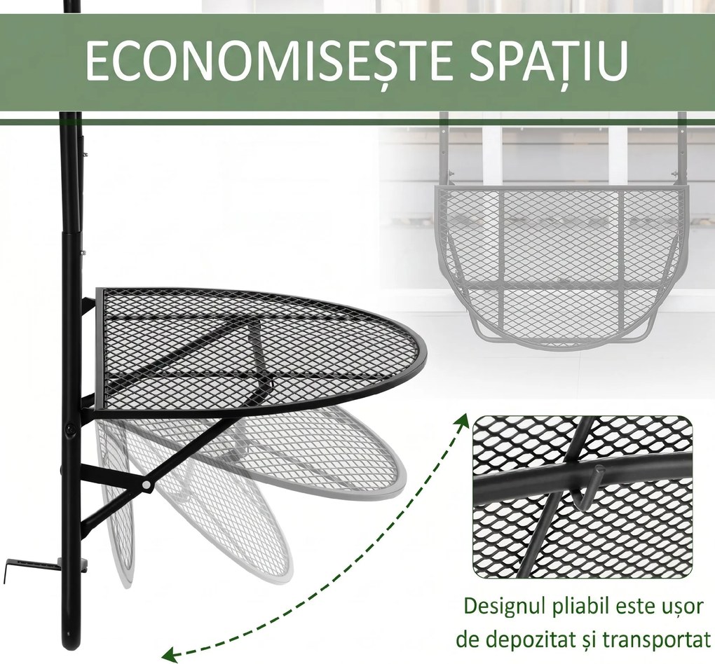 Outsunny Masă de Balcon Suspendată, Măsuță Metalică Pliabilă, Ideală pentru Spații Mici, Neagră | Aosom Romania