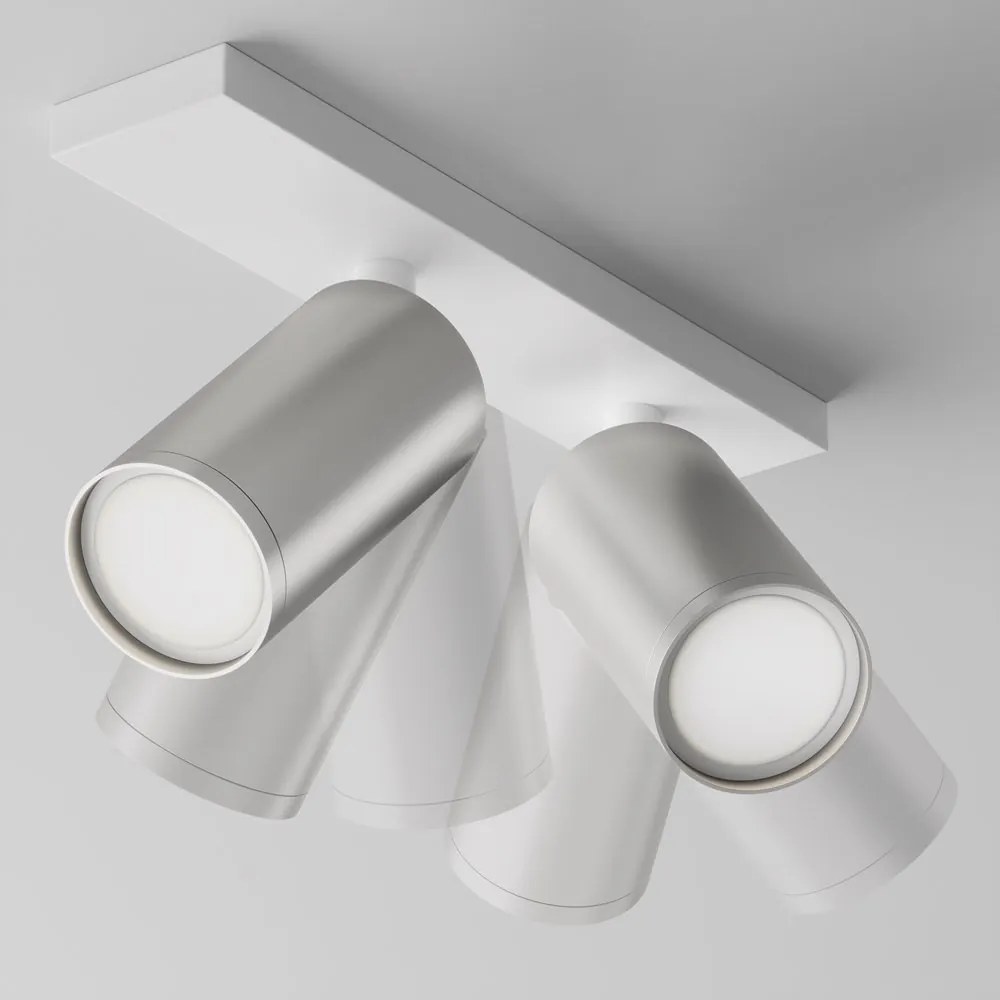 Aplica de perete / tavan cu 2 spoturi directionabile design tehnic Focus S alb, argintiu