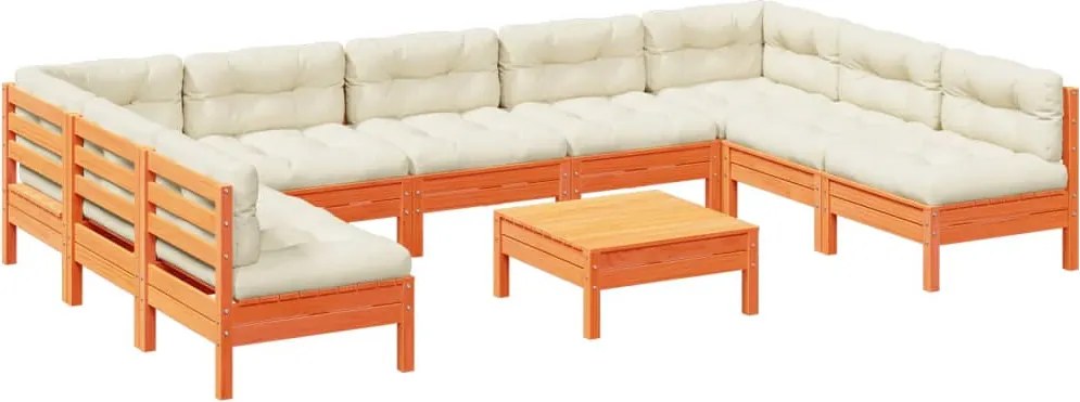 vidaXL Set canapele grădină cu perne, 10 piese, maro lemn masiv de pin