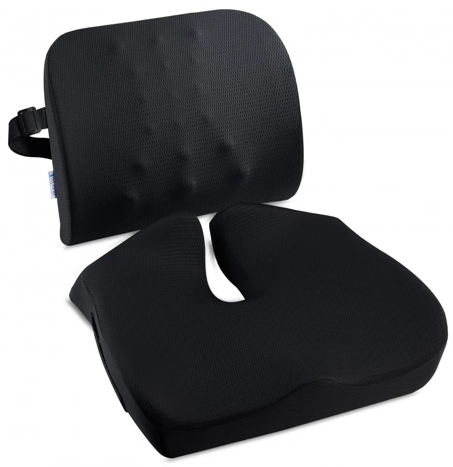 Set perna sezut confort si perna lombara compact, Suporto®️culoare negru