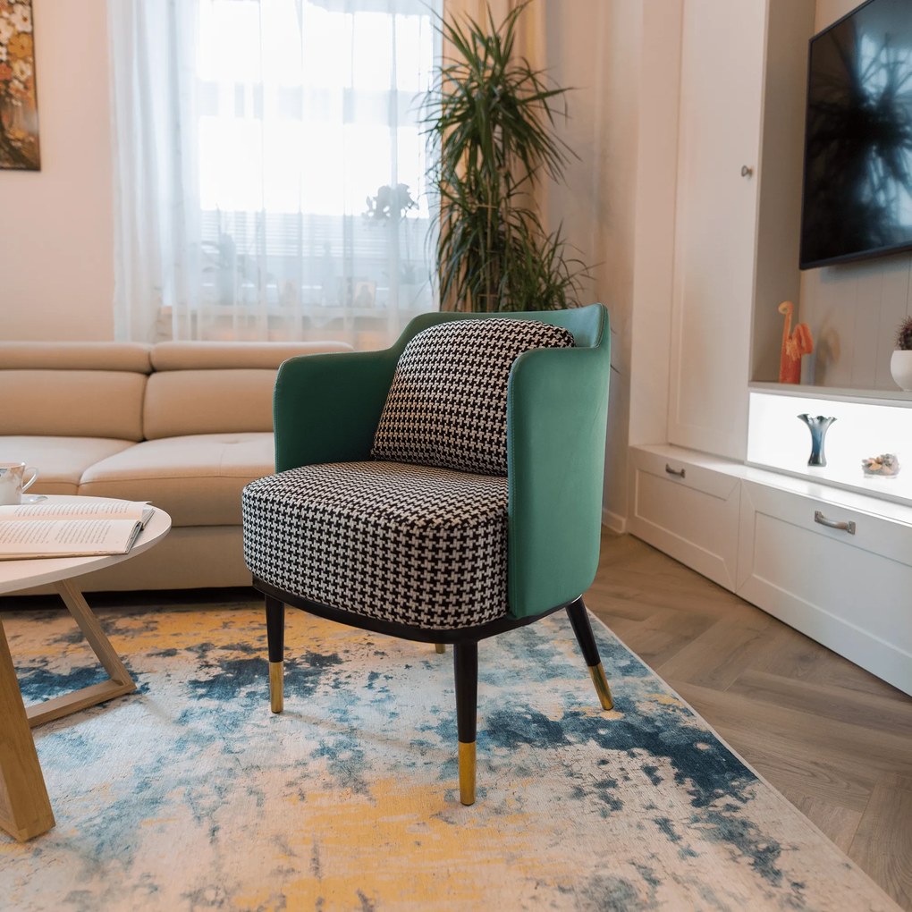 Fotoliu design, model alb-negru/ piele ecologică turcoaz, EMREN