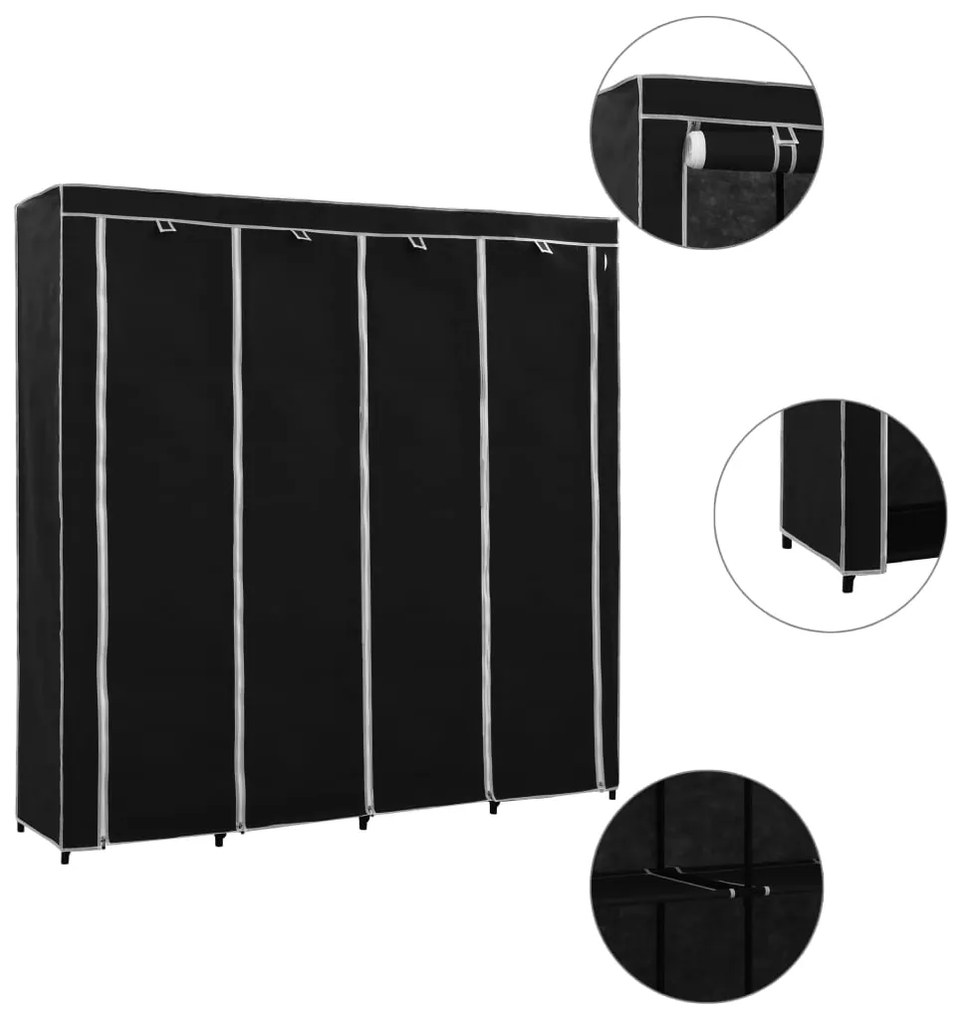 282445 vidaXL Șifonier cu 4 compartimente, negru, 175 x 45 x 170 cm