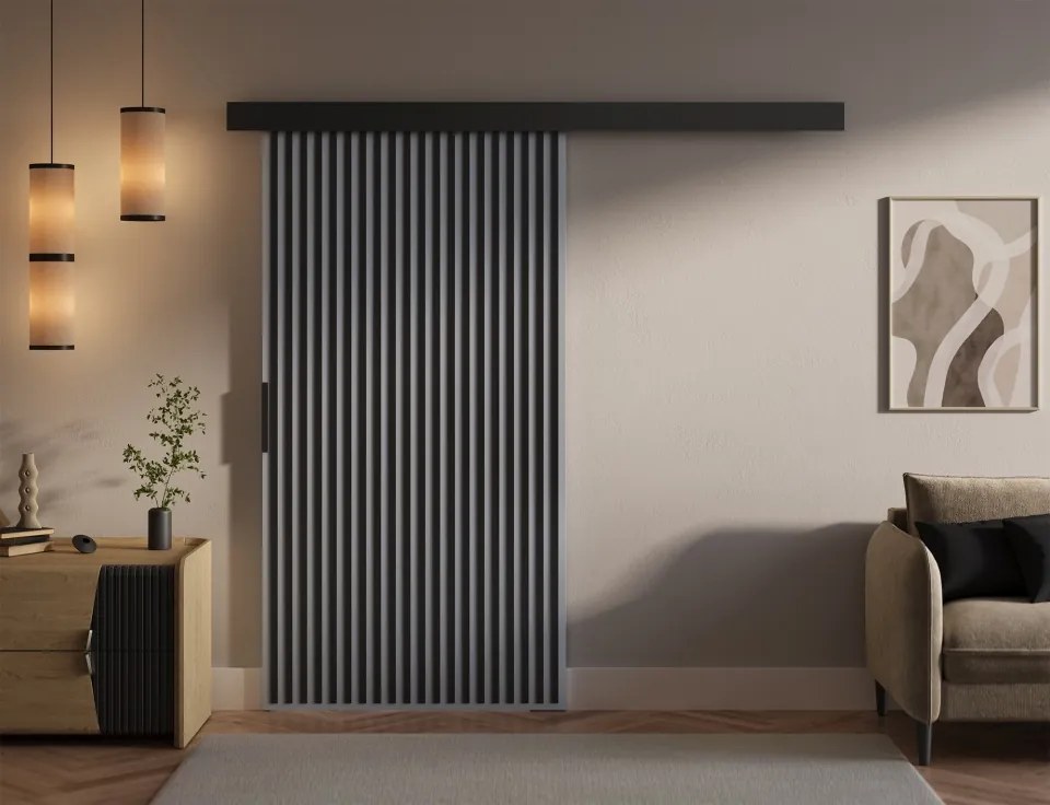 Ușă glisantă Perion – 106x1.6x205 cm – Gri / Negru