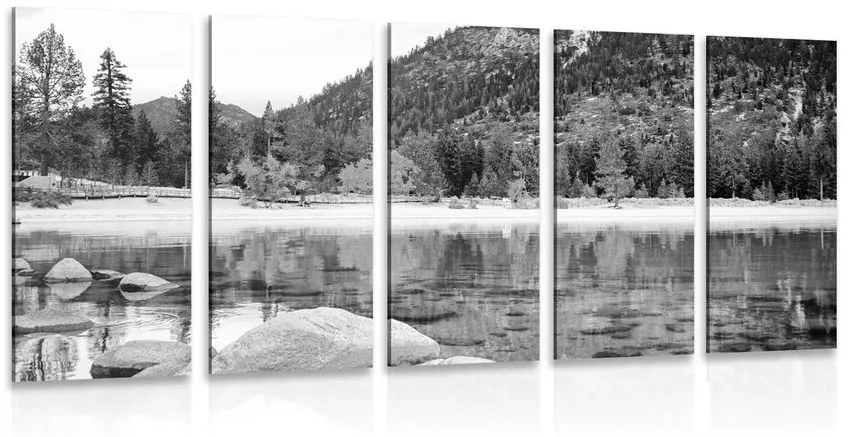 Tablou 5-piese lacul în natura frumoasă în design alb-negru