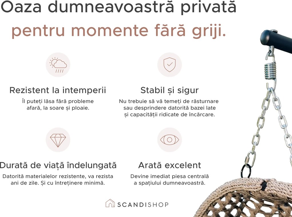 Scaun suspendat MOLINE cu suport negru, bej