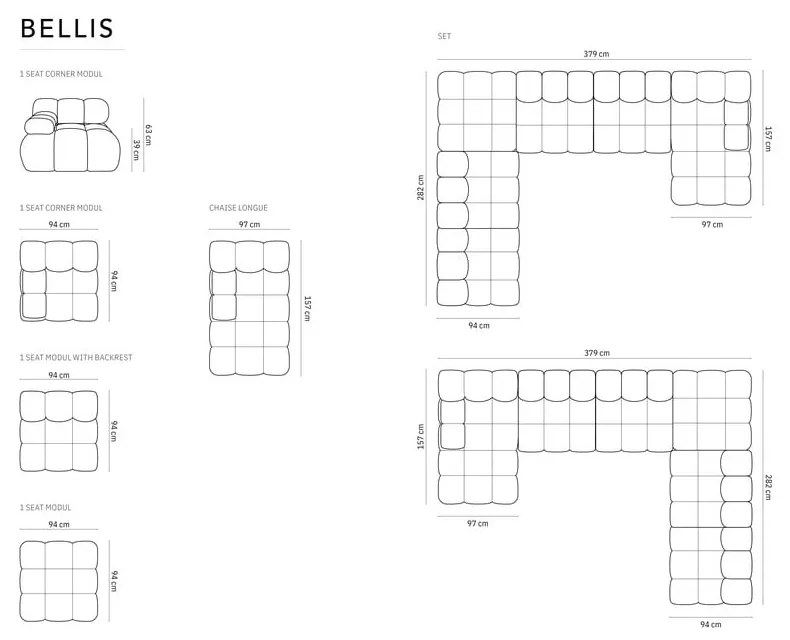 Canapea bej cu tapițerie din catifea 379 cm Bellis – Micadoni Home