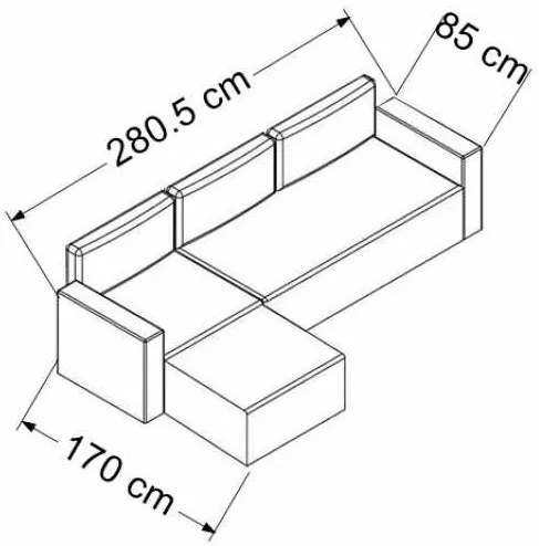 Canapea fara spatar cu 3 locuri + otoman - ROYAL (280.5 / 80.5) - compatibila pat rabatabil Royal (Culoare tapiterie stofa canapea: ketor 10 (Gri