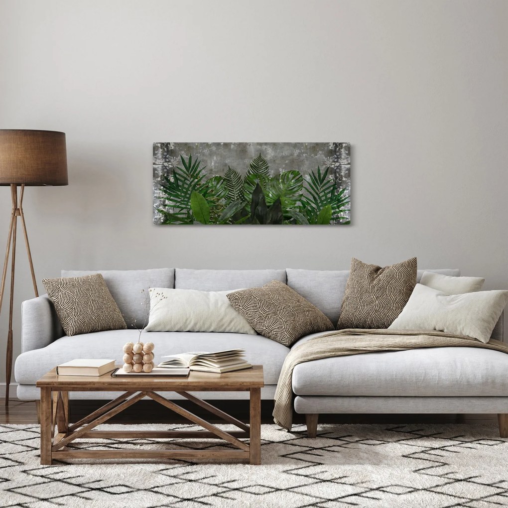Tablou - Zid de beton cu plante (120x50 cm)