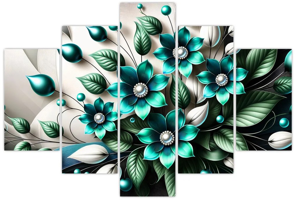 Tablou - Flori turcoaz 3D (150x105 cm)