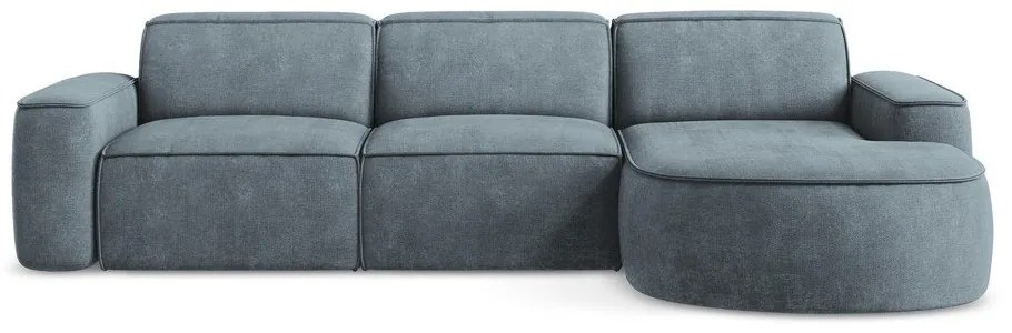 Colțar albastru prăfuit cu tapițerie din chenille (cu colț pe partea dreaptă/cu șezlong) Omao – Makamii