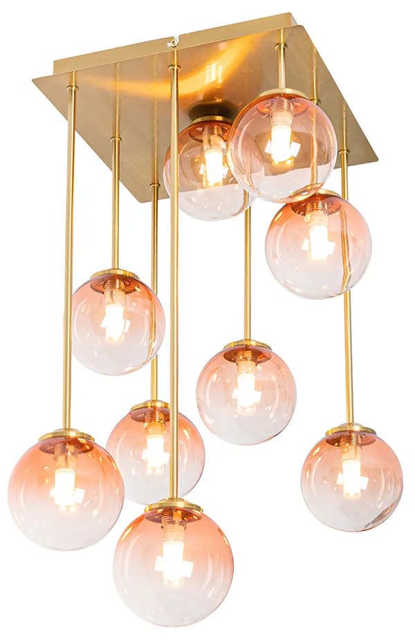 Plafonieră Art Deco aurie cu sticlă roz cu 9 lumini - Atena
